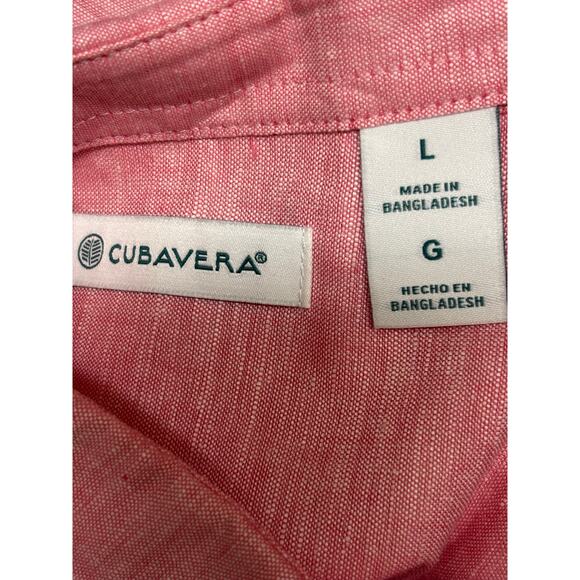 Cubavera Men's Embroidered Pintucked Panel Button Down Shirt Pink Linen L - Picture 7 of 9